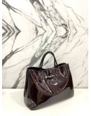 LONGCHAMP ROZO DARK BROWN PATENT LEATHER TOTE BAG