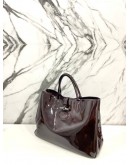 LONGCHAMP ROZO DARK BROWN PATENT LEATHER TOTE BAG