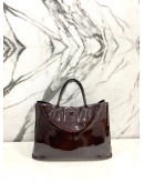 LONGCHAMP ROZO DARK BROWN PATENT LEATHER TOTE BAG