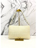 MIU MIU WHITE MATELASSE LEATHER CRYSTAL SHOULDER BAG