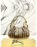 BURBERRY GREY SMOKE CHECK COATED CANVAS HOBO BAG