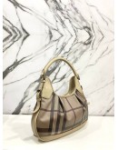 BURBERRY GREY SMOKE CHECK COATED CANVAS HOBO BAG