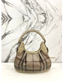 BURBERRY GREY SMOKE CHECK COATED CANVAS HOBO BAG