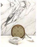 TORY BURCH T MONOGRAM LEATHER / FABRIC MOON CROSSBODY BAG