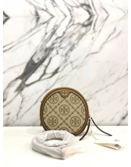 TORY BURCH T MONOGRAM LEATHER / FABRIC MOON CROSSBODY BAG