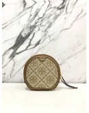 TORY BURCH T MONOGRAM LEATHER / FABRIC MOON CROSSBODY BAG