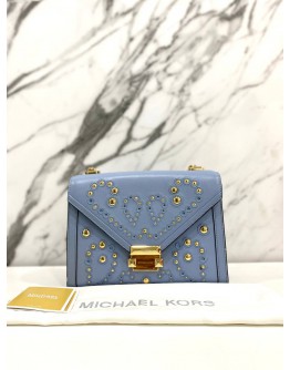 MICHAEL KORS WHITNEY STUDDED CHAIN BAG IN SKY BLUE CALFSKIN LEATHER