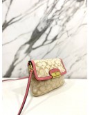 COACH WRISTLET KRISTIN BEIGE SIGNATURE CANVAS PINK LEATHER BAG