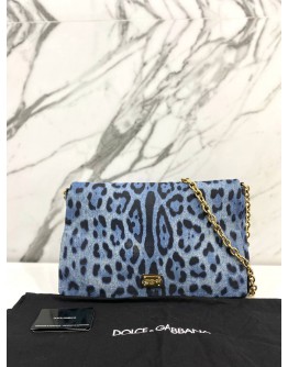 DOLCE & GABBANA BLUE BLACK LEOPARD PRINT CHAIN SHOULDER BAG