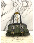 PRADA GREEN /BROWN TESSUTO GAUFRE NYLON AND LEATHER FRAMED SATCHEL BAG