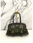 PRADA GREEN /BROWN TESSUTO GAUFRE NYLON AND LEATHER FRAMED SATCHEL BAG