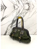 PRADA GREEN /BROWN TESSUTO GAUFRE NYLON AND LEATHER FRAMED SATCHEL BAG