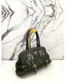 PRADA GREEN /BROWN TESSUTO GAUFRE NYLON AND LEATHER FRAMED SATCHEL BAG