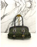 PRADA GREEN /BROWN TESSUTO GAUFRE NYLON AND LEATHER FRAMED SATCHEL BAG