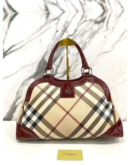 BURBERRY CHECK NOVA PATENT LEATHER & CANVAS BAG