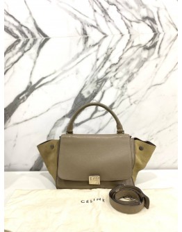 CELINE MEDIUM TRAPEZE GRAINED CALFSKIN LEATHER @SEUDE LEATHER BAG