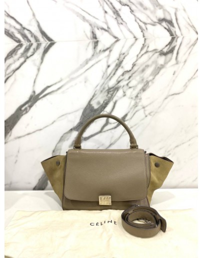 CELINE MEDIUM TRAPEZE GRAINED CALFSKIN LEATHER @SEUDE LEATHER BAG