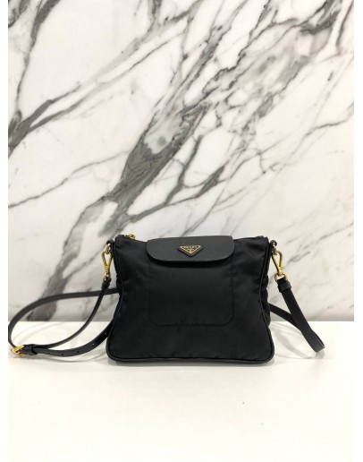 PRADA BLACK SAFFIANO TESSUTO CROSSBODY BAG