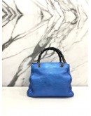 GUCCI METALLIC BLUE LEATHER BAMBOO TOP HANDLE BAG