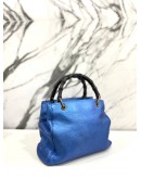 GUCCI METALLIC BLUE LEATHER BAMBOO TOP HANDLE BAG