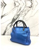 GUCCI METALLIC BLUE LEATHER BAMBOO TOP HANDLE BAG