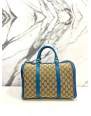 GUCCI JOY BOSTON BAG WITH STRAP IN BEIGE BLUE GG CANVAS AND CALFSKIN LEATHER