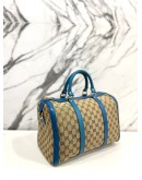 GUCCI JOY BOSTON BAG WITH STRAP IN BEIGE BLUE GG CANVAS AND CALFSKIN LEATHER