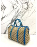 GUCCI JOY BOSTON BAG WITH STRAP IN BEIGE BLUE GG CANVAS AND CALFSKIN LEATHER