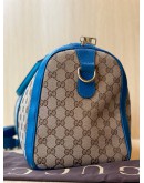 GUCCI JOY BOSTON BAG WITH STRAP IN BEIGE BLUE GG CANVAS AND CALFSKIN LEATHER 