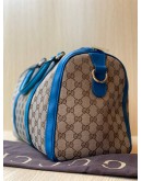 GUCCI JOY BOSTON BAG WITH STRAP IN BEIGE BLUE GG CANVAS AND CALFSKIN LEATHER 