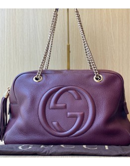 GUCCI SOHO PEBBLED LEATHER SHOULDER BAG 