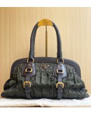  PRADA GREEN /BROWN TESSUTO GAUFRE NYLON AND LEATHER FRAMED SATCHEL BAG