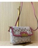 COACH WRISTLET KRISTIN BEIGE SIGNATURE CANVAS PINK LEATHER BAG