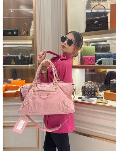 BALENCIAGA SOFT PINK VELO AGED CALFSKIN LEATHER BAG