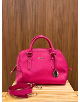 FURLA PINK MAGENTA LEATHER ELENA SATCHEL WITH STRAP