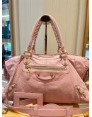 BALENCIAGA SOFT PINK VELO AGED CALFSKIN LEATHER BAG