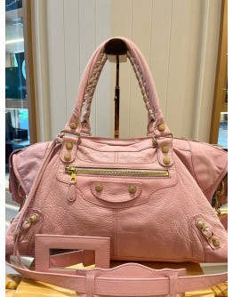 BALENCIAGA SOFT PINK VELO AGED CALFSKIN LEATHER BAG