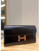 HERMES CONSTANCE TO GO LONG CLUTCH / WALLET IN BLACK BOX CALFSKIN LEATHER STAMP D PHW -FULL SET-