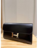 HERMES CONSTANCE TO GO LONG CLUTCH / WALLET IN BLACK BOX CALFSKIN LEATHER STAMP D PHW -FULL SET-