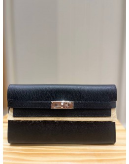 HERMES KELLY BLACK EPSOM LEATHER LONG WALLET STAMP C