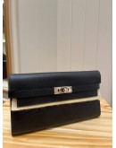 HERMES KELLY BLACK EPSOM LEATHER LONG WALLET STAMP C