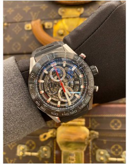 (LIKE NEW) 2017 TAG HEUER CARRERA CALIBRE HEUER 01 CHRONOGRAPH REF CAR2A1Z BLACK DIAL 45MM AUTOMATIC WATCH FULL SET