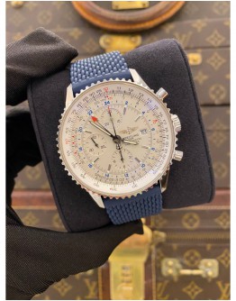 (UNUSED) 2018 BREITLING NAVITIMER WORLD GMT CHRONOGRAPH REF A24322 WHITE DIAL 46MM AUTOMATIC WATCH FULL SET