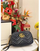 (LIKE NEW) GUCCI GG MARMONT SMALL CROSSBODY BAG BLACK MATELASSE CHEVRON LEATHER WITH GOLD GG LOGO -FULL SET-