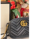 (LIKE NEW) GUCCI GG MARMONT SMALL CROSSBODY BAG BLACK MATELASSE CHEVRON LEATHER WITH GOLD GG LOGO -FULL SET-