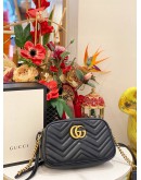 (LIKE NEW) GUCCI GG MARMONT SMALL CROSSBODY BAG BLACK MATELASSE CHEVRON LEATHER WITH GOLD GG LOGO -FULL SET-