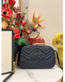 (LIKE NEW) GUCCI GG MARMONT SMALL CROSSBODY BAG BLACK MATELASSE CHEVRON LEATHER WITH GOLD GG LOGO -FULL SET-