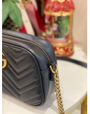 (LIKE NEW) GUCCI GG MARMONT SMALL CROSSBODY BAG BLACK MATELASSE CHEVRON LEATHER WITH GOLD GG LOGO -FULL SET-