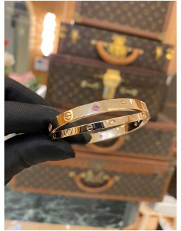 CARTIER DOUBLE LOVE BRACELET SIZE 16 LIMITED EDITION DIAMONDS WITH PINK SAPPHIRES 18K 750 ROSE GOLD YEAR 2016 FULL SET