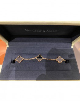 2024 VCA VAN CLEEF & ARPELS VINTAGE ALHAMBRA BRACELET 5 MOTIFS 18K 750 ROSE GOLD WITH ONYX